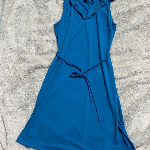 Express Blue Collared Sleeveless Dress – Size 5/6 | Tie Waist | Office Chic | - Picture 4 of 6